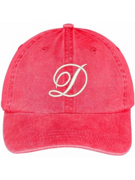 Baseball Caps Letter D Script Monogram Font Embroidered Washed Cotton Cap - Red - CK12GZC19LR $20.59