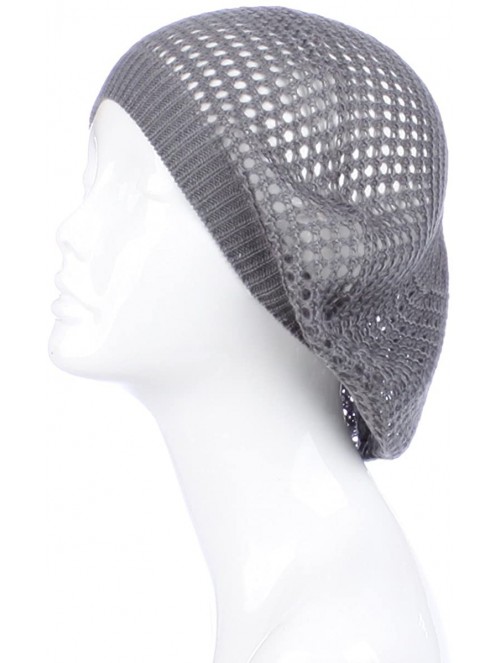 Berets Womens Lightweight Cut Out Knit Beanie Beret Cap Crochet Hat - Many Styles - Dark Gray Open Knit - CL12LCQ51PB $14.99