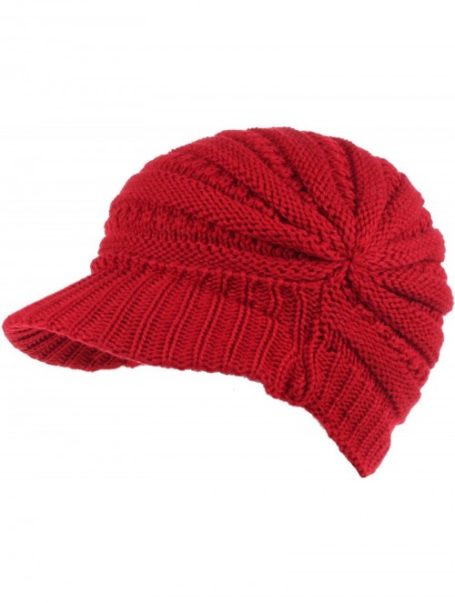 Skullies & Beanies Fashion Futuristic Style Look Knitted Beanie Hat with Visor for Women - Red - CC11B4N64GN $12.74