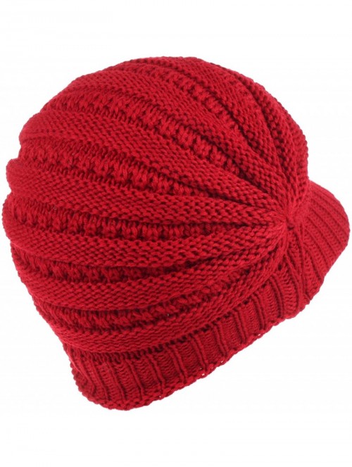 Skullies & Beanies Fashion Futuristic Style Look Knitted Beanie Hat with Visor for Women - Red - CC11B4N64GN $12.74