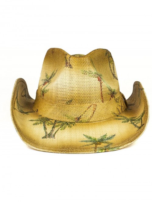 Cowboy Hats Party Straw Cowboy Hat - Lightweight Outdoor Wide Brim Sun Hat - Palm Tree - C118ES68XCW $33.99