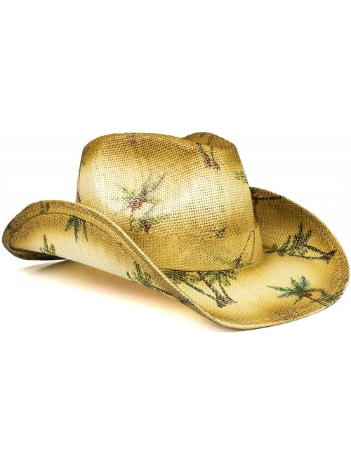 Cowboy Hats Party Straw Cowboy Hat - Lightweight Outdoor Wide Brim Sun Hat - Palm Tree - C118ES68XCW $33.99