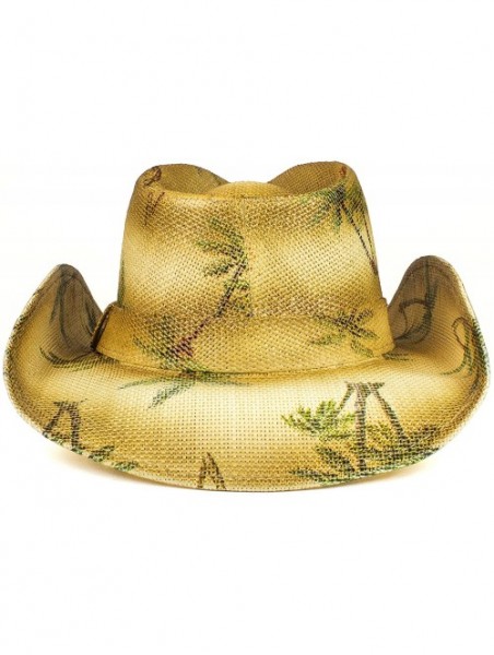 Cowboy Hats Party Straw Cowboy Hat - Lightweight Outdoor Wide Brim Sun Hat - Palm Tree - C118ES68XCW $33.99