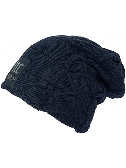 Skullies & Beanies Unisex Baggy Skull Beanies Men's Thick Warm Winter Wool Hat Knitted Caps - 2 - CU18IS8N9TE $14.05