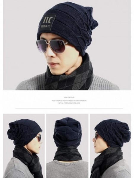 Skullies & Beanies Unisex Baggy Skull Beanies Men's Thick Warm Winter Wool Hat Knitted Caps - 2 - CU18IS8N9TE $14.05