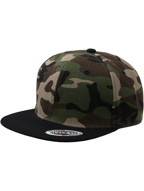 Baseball Caps Blank Adjustable Flat Bill Plain Snapback Hats Caps - Green Camo/Black - CV11LHIHSUB $12.81