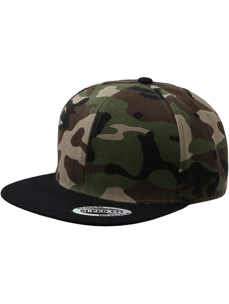 Baseball Caps Blank Adjustable Flat Bill Plain Snapback Hats Caps - Green Camo/Black - CV11LHIHSUB $12.81