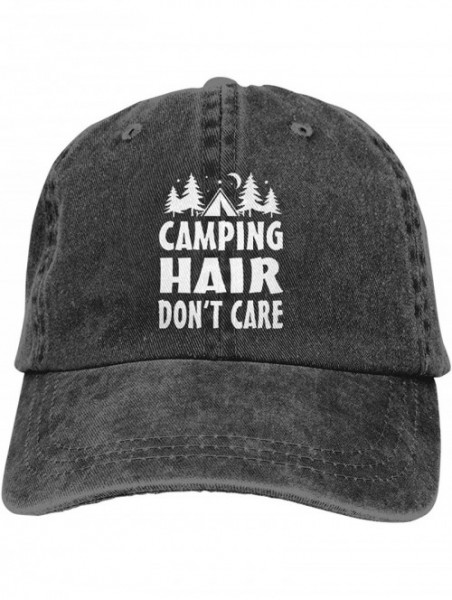 Baseball Caps Unisex Camping Hair Don't Care Vintage Adjustable Baseball Cap Denim Dad Hat - Black 5 - CD18NZL4IYM $16.19