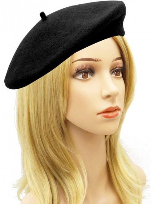 Berets Wool French Beret Hat for Women - Black - CF18N8E64YK $14.44