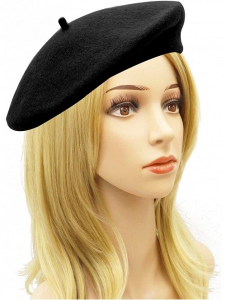 Berets Wool French Beret Hat for Women - Black - CF18N8E64YK $14.44