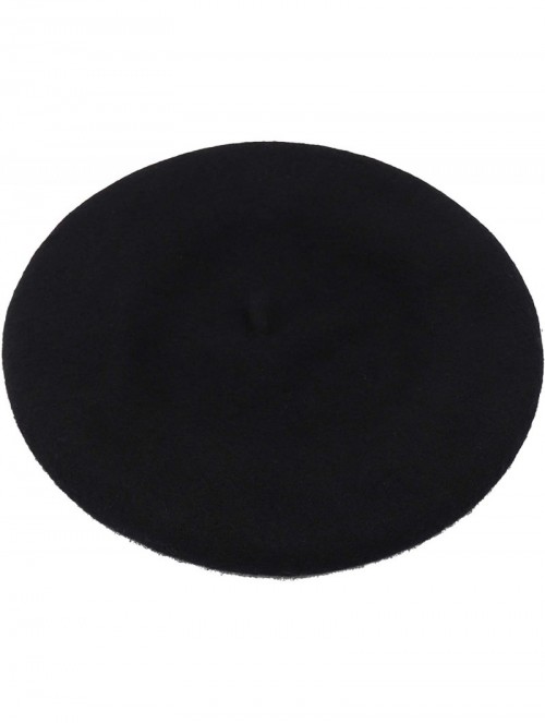 Berets Wool French Beret Hat for Women - Black - CF18N8E64YK $14.44