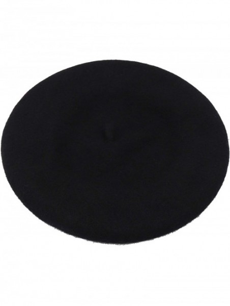 Berets Wool French Beret Hat for Women - Black - CF18N8E64YK $14.44