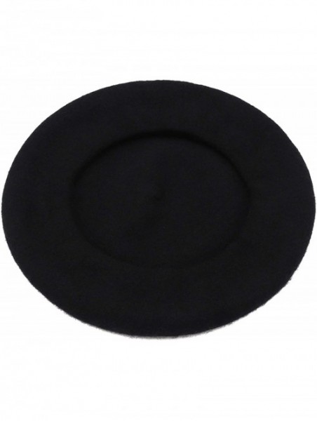 Berets Wool French Beret Hat for Women - Black - CF18N8E64YK $14.44