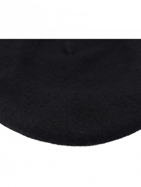 Berets Wool French Beret Hat for Women - Black - CF18N8E64YK $14.44