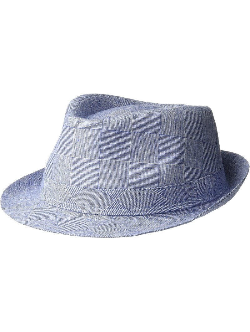 Fedoras Men's 100% Cotton Plaid Fedora with Self Band - Blue - C317YR42IAX $30.24