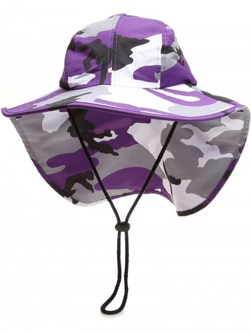 Sun Hats Outdoor Sun Protection Hunting Hiking Fishing Cap Wide Brim hat with Neck Flap - Purple Camo - CV18G7OXG20 $16.58