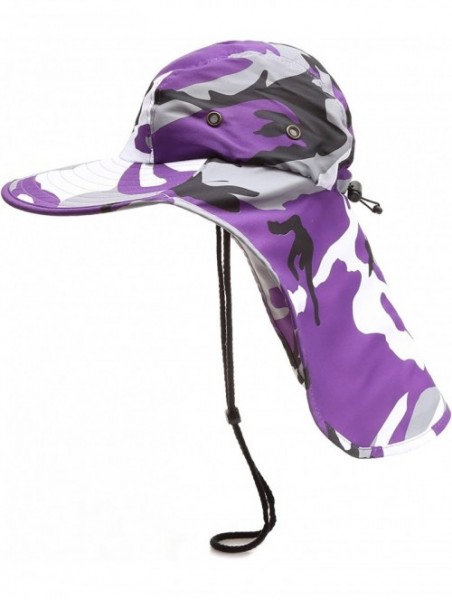 Sun Hats Outdoor Sun Protection Hunting Hiking Fishing Cap Wide Brim hat with Neck Flap - Purple Camo - CV18G7OXG20 $16.58