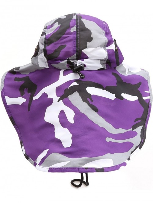 Sun Hats Outdoor Sun Protection Hunting Hiking Fishing Cap Wide Brim hat with Neck Flap - Purple Camo - CV18G7OXG20 $16.58