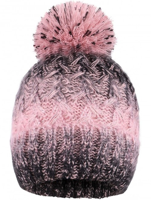 Skullies & Beanies 3 in 1 Women Soft Warm Thick Cable Knitted Hat Scarf & Gloves Winter Set - Pink/Black Gloves W/ Lined - CE...