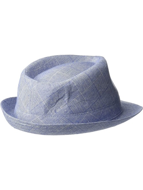 Fedoras Men's 100% Cotton Plaid Fedora with Self Band - Blue - C317YR42IAX $30.24