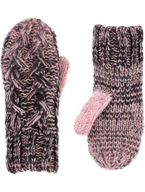 Skullies & Beanies 3 in 1 Women Soft Warm Thick Cable Knitted Hat Scarf & Gloves Winter Set - Pink/Black Gloves W/ Lined - CE...