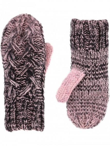 Skullies & Beanies 3 in 1 Women Soft Warm Thick Cable Knitted Hat Scarf & Gloves Winter Set - Pink/Black Gloves W/ Lined - CE...