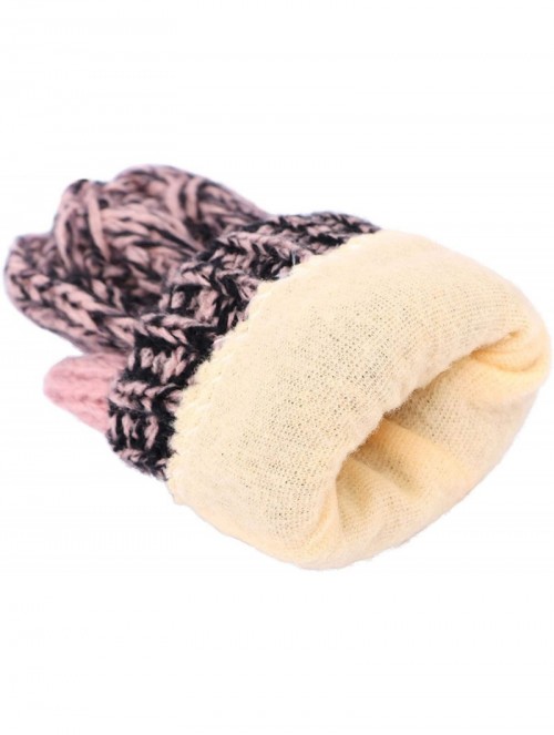 Skullies & Beanies 3 in 1 Women Soft Warm Thick Cable Knitted Hat Scarf & Gloves Winter Set - Pink/Black Gloves W/ Lined - CE...