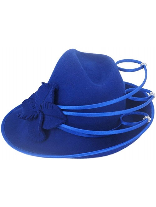 Fedoras Women Hats Winter Fedoras Fashion Style Elegant Wool Hat - Royalblue - C7185WXCK0I $53.43