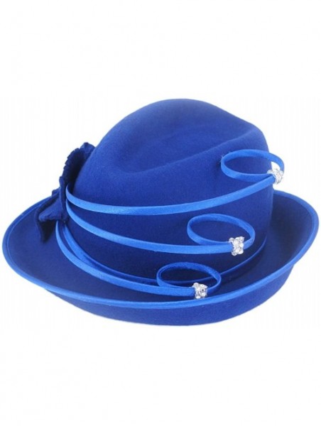 Fedoras Women Hats Winter Fedoras Fashion Style Elegant Wool Hat - Royalblue - C7185WXCK0I $53.43