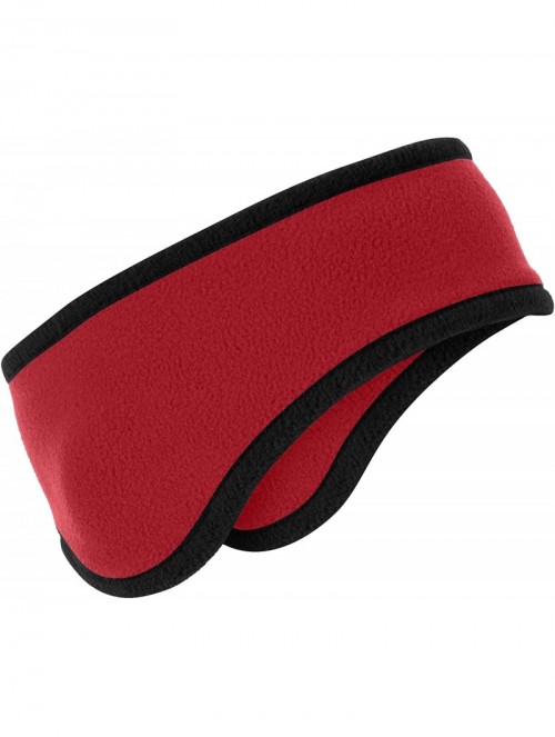 Cold Weather Headbands Soft & Cozy Two-Color Fleece Headband With Ear Warmers - Red - CG11SRUCKFZ $16.24