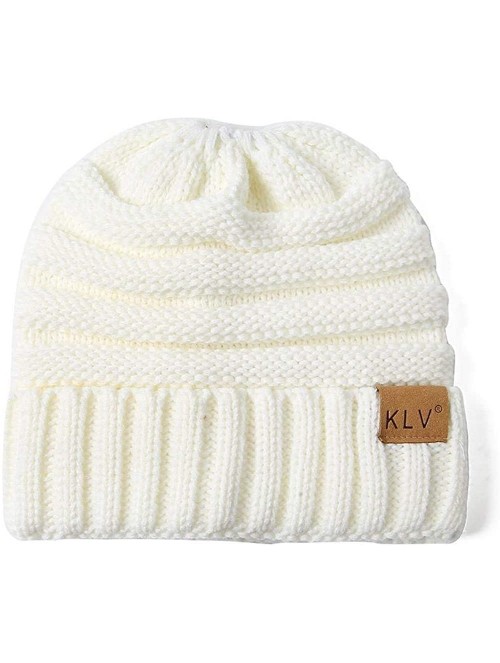 Skullies & Beanies Unisex Men Women High Bun Ponytail Baggy Warm Crochet Wool Knit Ski Hat Skull Beanie Caps - Kid-white - C6...