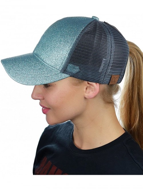 Baseball Caps Ponycap Messy High Bun Ponytail Adjustable Glitter Mesh Trucker Baseball Cap - Mint - C618CIXZZQZ $20.48