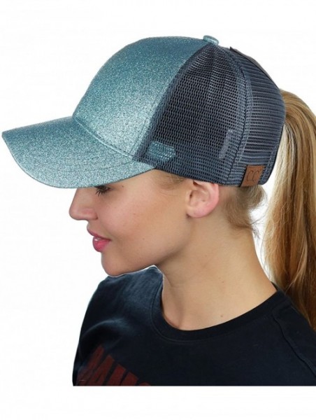 Baseball Caps Ponycap Messy High Bun Ponytail Adjustable Glitter Mesh Trucker Baseball Cap - Mint - C618CIXZZQZ $20.48