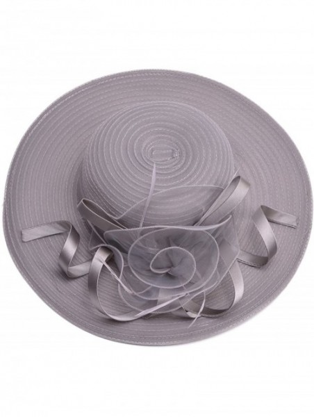 Sun Hats Womens Wide Brim Sun Hat Floral Ribbon Derby Dress Solid Color T236 - Gray - C9182OWYMAX $17.46