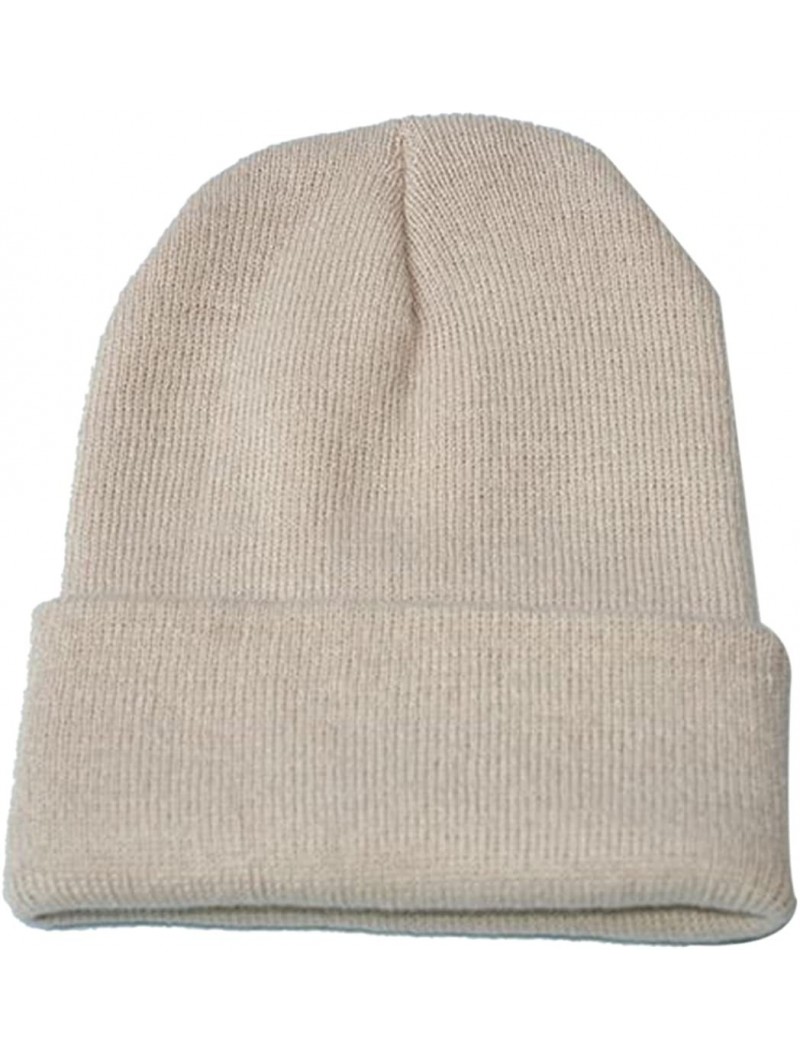 Skullies & Beanies Neutral Winter Fluorescent Knitted hat Knitting Skull Cap - Beige - CD187WI8G2H $12.66