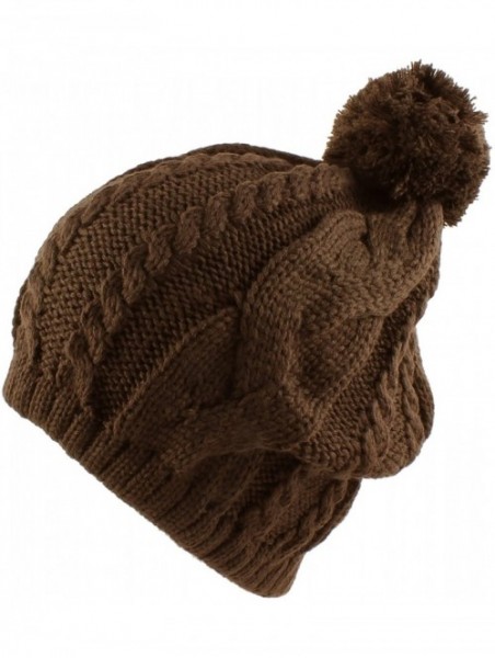 Skullies & Beanies Thick Crochet Knit Slouchy Pom Pom Beanie Winter Ski Hat - Chocolate Regular - CU127C7FA13 $12.13