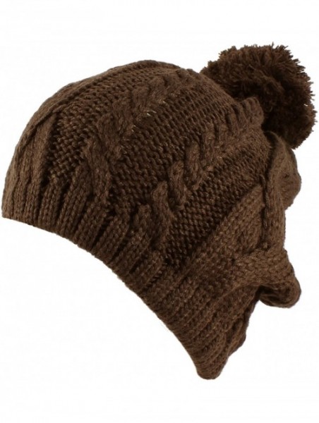 Skullies & Beanies Thick Crochet Knit Slouchy Pom Pom Beanie Winter Ski Hat - Chocolate Regular - CU127C7FA13 $12.13