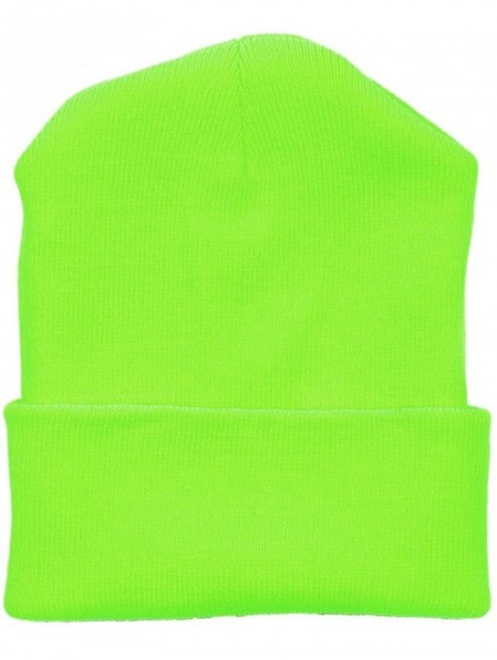 Skullies & Beanies Thick Plain Knit Beanie Slouchy Cuff Toboggan Daily Hat Soft Unisex Solid Skull Cap - Neon Green - CA188DH...