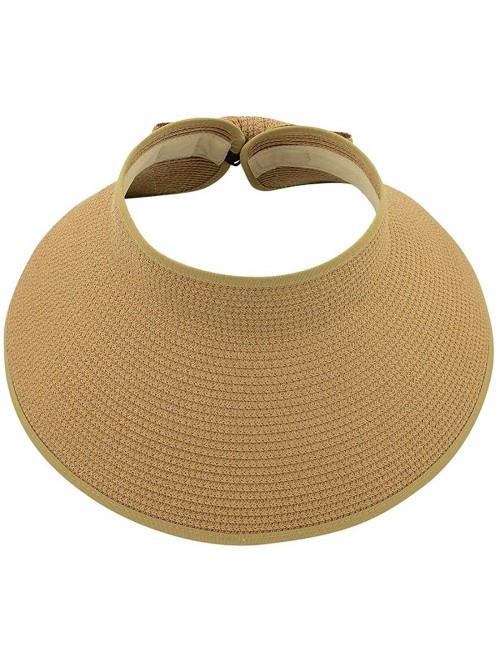 Sun Hats Sun Visors for Womens Summer Straw Visor Hat Wide Brim Beach Sun Hat Bowknot Straw Hats - A Natural - C7198S9H7RG $1...