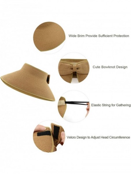 Sun Hats Sun Visors for Womens Summer Straw Visor Hat Wide Brim Beach Sun Hat Bowknot Straw Hats - A Natural - C7198S9H7RG $1...