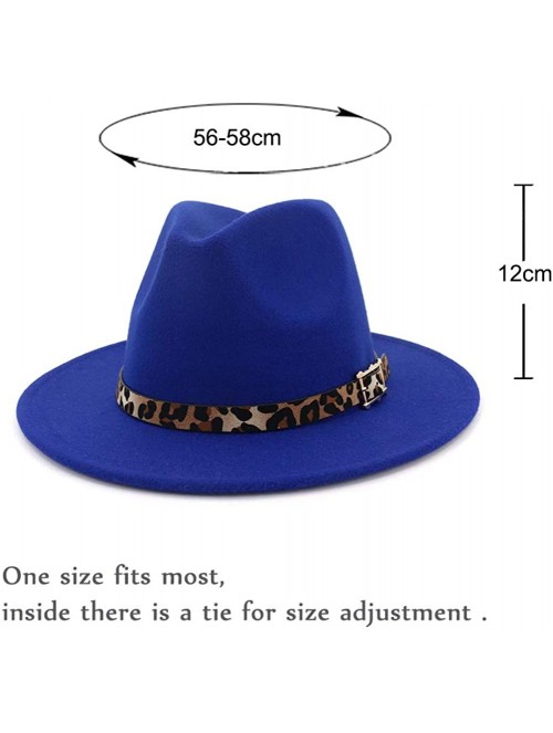 Fedoras Women's Wide Brim Felt Fedora Panama Hat with Leopard Belt Buckle - Blue - CK18IZTWCYT $19.58