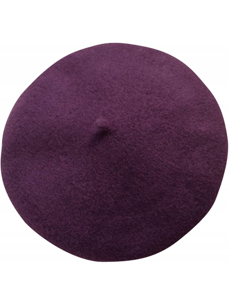 Berets Women Or Men 100% Wool Solid Berets French Beret - Dark Purple - C9187EH5ZL4 $13.89