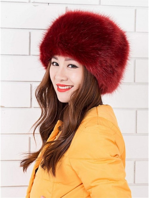 Bucket Hats Women Ladies Girls Cossack Russian Style Faux Fur Hat Winter Warm Cap - Wine Red - CX12N1N1P6O $22.23