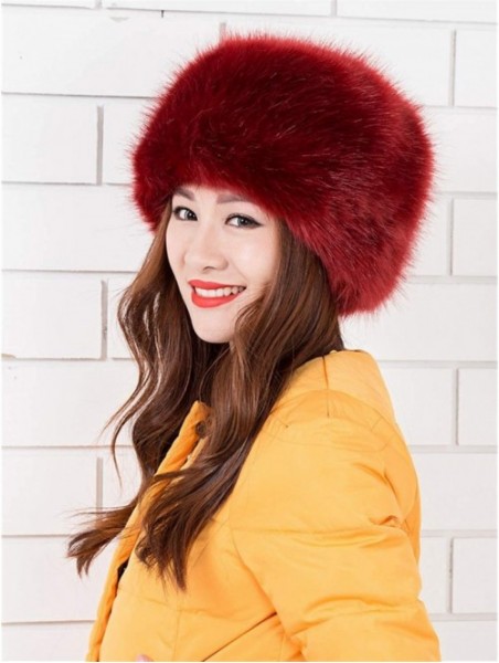 Bucket Hats Women Ladies Girls Cossack Russian Style Faux Fur Hat Winter Warm Cap - Wine Red - CX12N1N1P6O $22.23