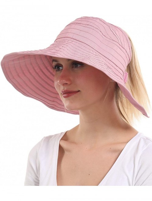 Sun Hats Womens Wide Brim Sun Hat with UV Protection Packable Floppy Summer Beach Hat - Pink - C7194IT5N38 $12.23