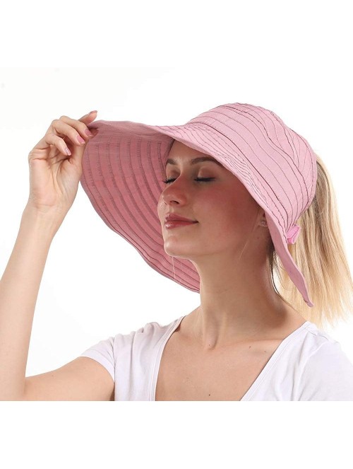 Sun Hats Womens Wide Brim Sun Hat with UV Protection Packable Floppy Summer Beach Hat - Pink - C7194IT5N38 $12.23