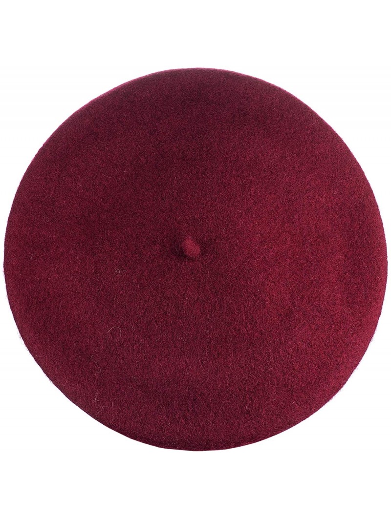 Berets French Style Lightweight Casual Classic Solid Color Wool Beret - Maroon - CI18H9OCIHH $13.62