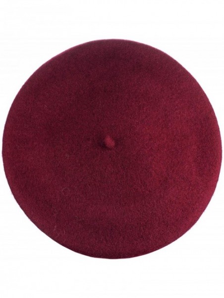 Berets French Style Lightweight Casual Classic Solid Color Wool Beret - Maroon - CI18H9OCIHH $13.62