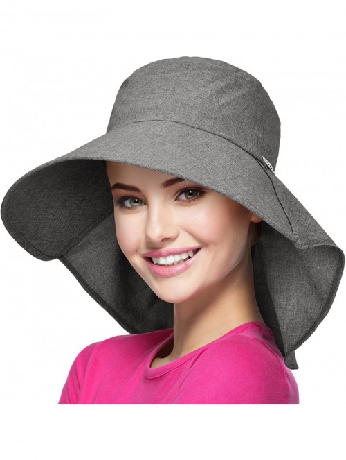 Sun Hats Womens Wide Brim Sun Protection Hat w/Flap Neck Cover for Summer Safari Hiking - Grey - CX18EDQDNDX $15.85