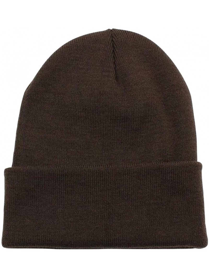 Skullies & Beanies Unisex Men Women Youth Skull Ski Folded Beanie Plain Toboggan Cap Knit Hat - Brown - CM188ZCL4G5 $10.47